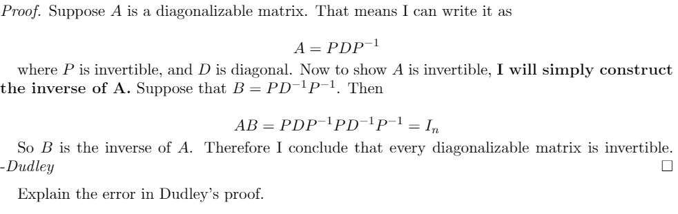 Solved Proof. Suppose A is a diagonalizable matrix. That | Chegg.com