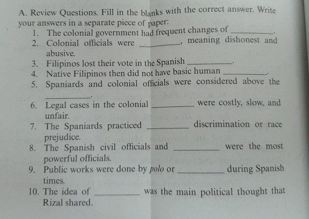 A Review Questions Fill In The Blanks With The C Chegg Com A Review Questions Fill In The Blanks With The C Chegg Com