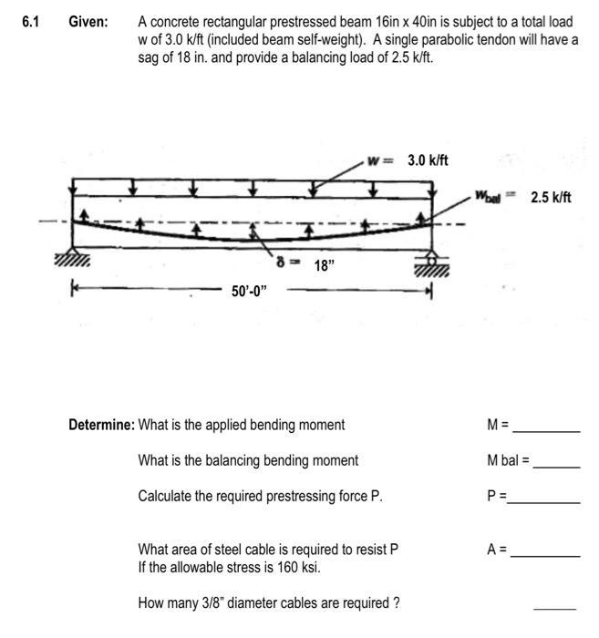 Solved 6.1 Given: A Concrete Rectangular Prestressed Beam | Chegg.com