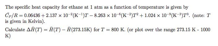 Solved The specific heat capacity for ethane at 1 atm as a | Chegg.com