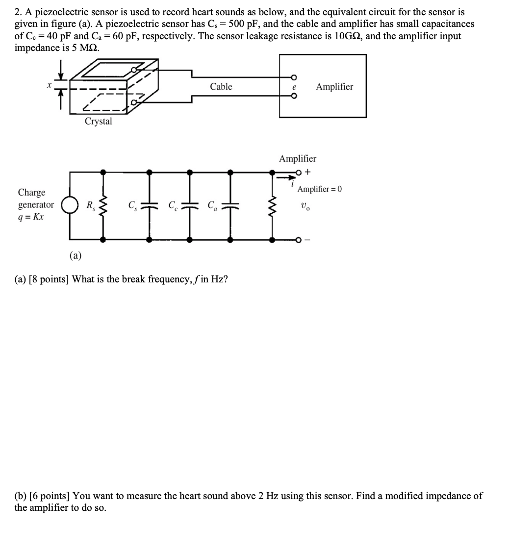 Solved A piezoelectric sensor is used to record heart sounds Circuit Diagram