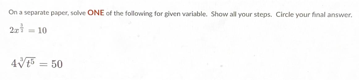 Solved On a separate paper, solve ONE of the following for | Chegg.com