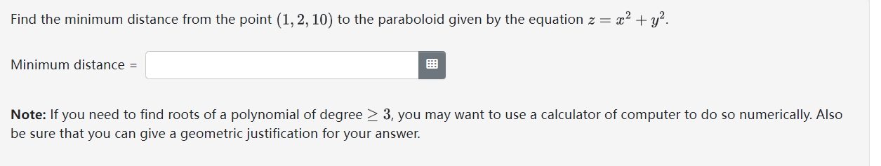 Find the minimum distance from the point (1,2,10) to | Chegg.com