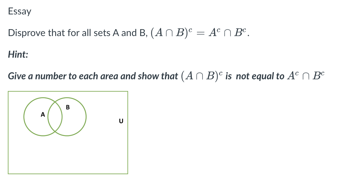 Solved EssayDisprove that for all sets A and B,.Hint:Give a | Chegg.com