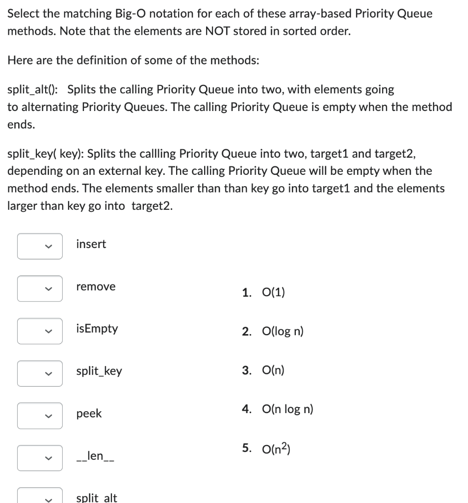 Solved Select the matching Big-O notation for each of these | Chegg.com