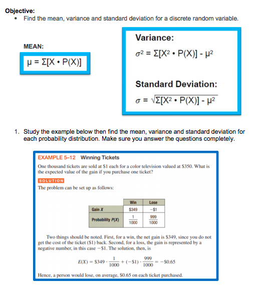 Solved 2. Expected value and variance of a discrete random