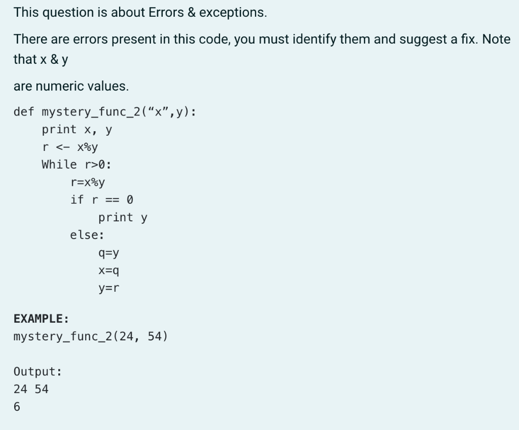 Solved This question is about Errors & exceptions. There are | Chegg.com