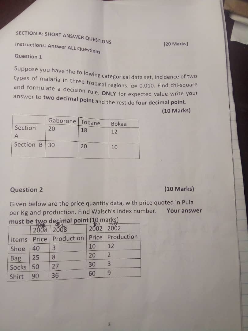 Solved SECTION B: SHORT ANSWER QUESTIONS[20 | Chegg.com