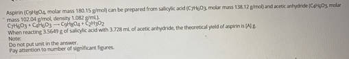 Solved Aspirin (ch3o4, Molar Mass 180.15 G Mol) Can Be 