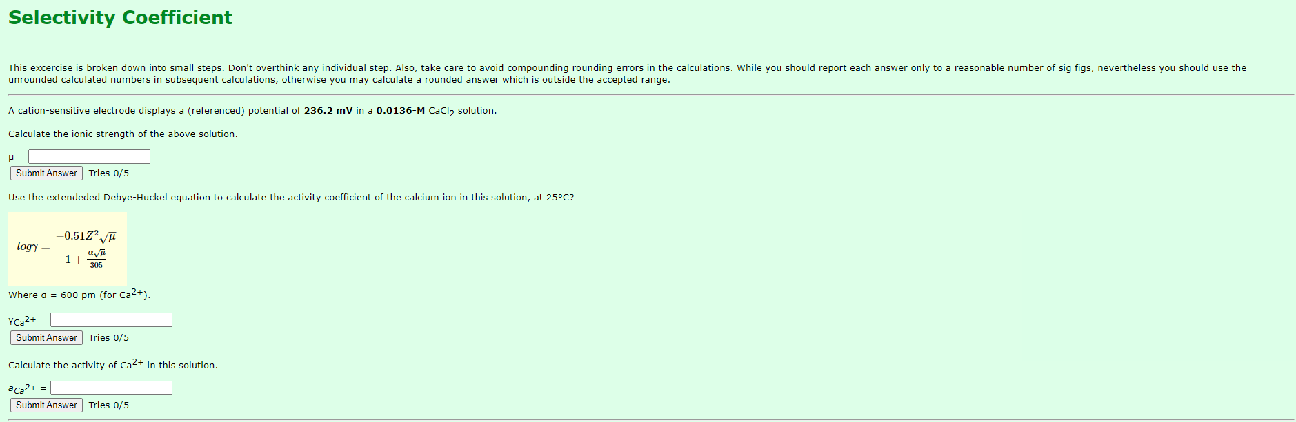 Solved Selectivity Coefficient This excercise is broken down | Chegg.com