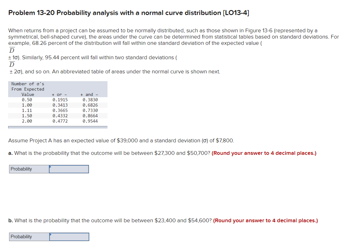 Solved Problem 13-20 Probability analysis with a normal | Chegg.com