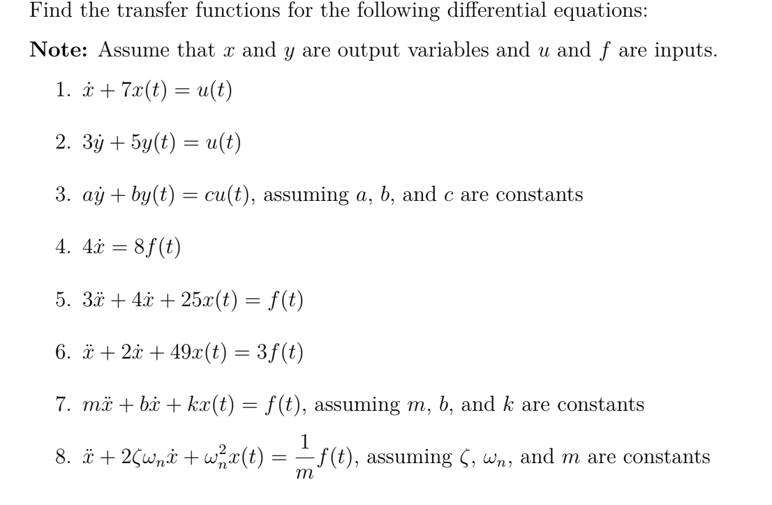 Solved Find the transfer functions for the following | Chegg.com