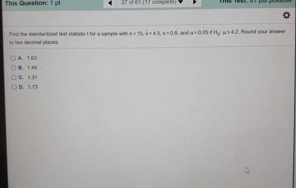 Solved 1 pt 27 of 61 (17 complete) This Question: 1 Find the | Chegg.com