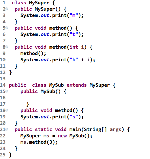 Solved . 1 class MySuper { 20 public MySuper() { 3 | Chegg.com