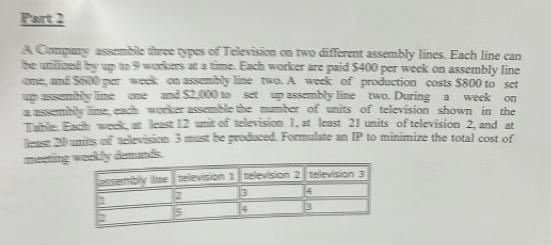 A. Comphary ussenble atros types of Televisiva ca two Gifferent assembly lines. Each line can the uritiset ty up to 9 wariers