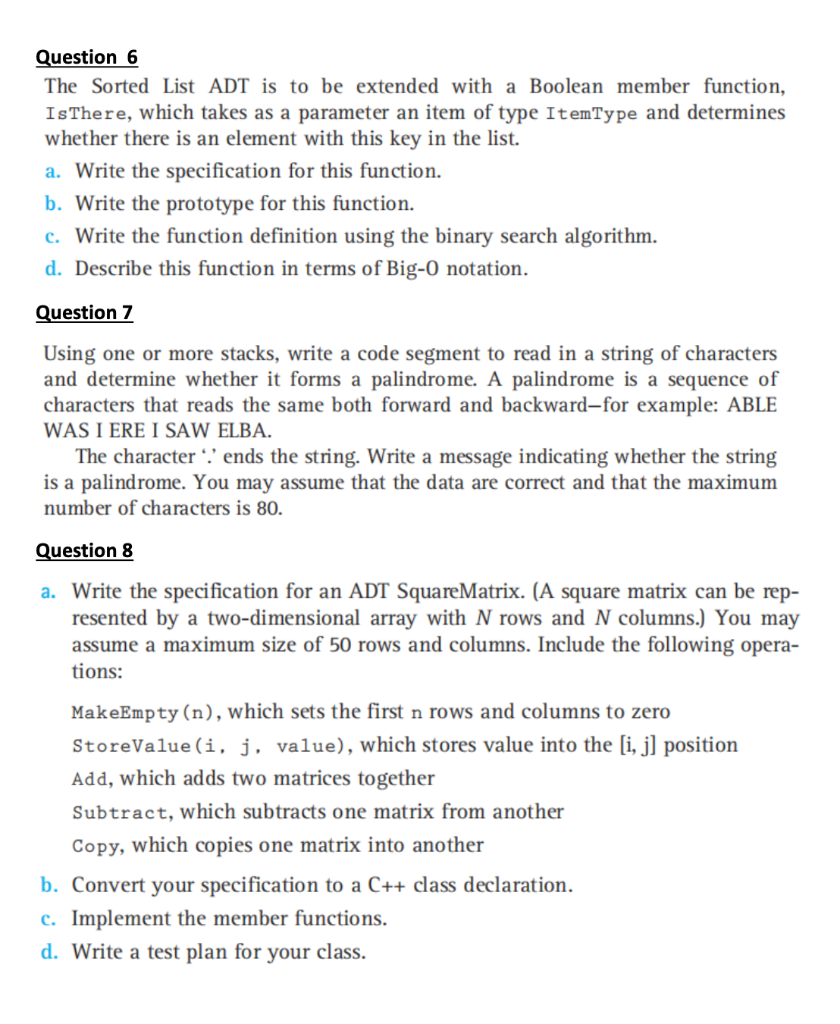 Solved Question 6 The Sorted List ADT is to be extended with | Chegg.com