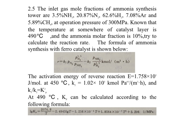 The inlet gas mole fractions of ammonia synthesis | Chegg.com