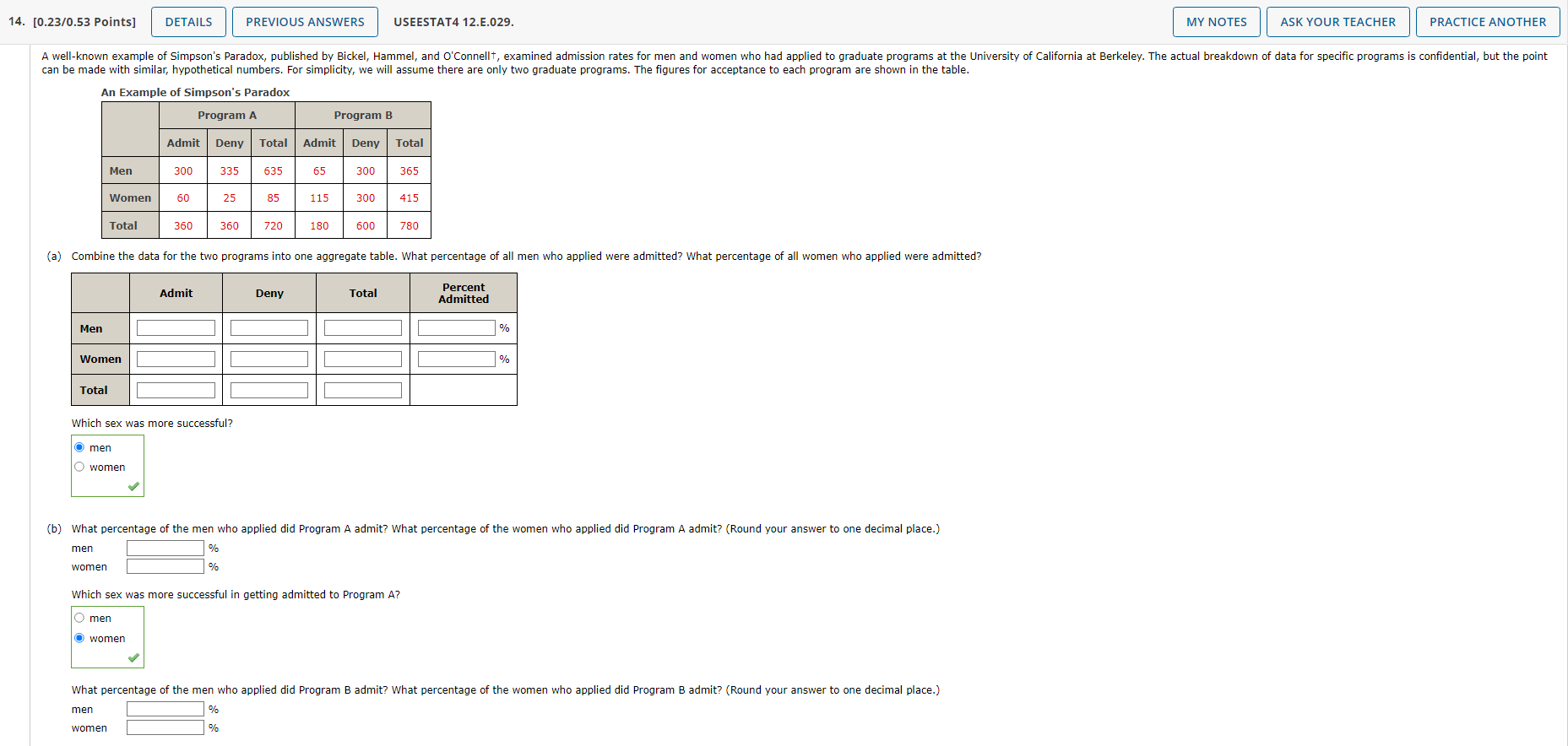 Solved Which Sex Was More Successful Begin{tabular}{c }