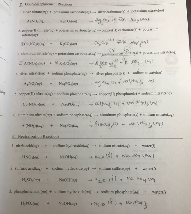 Solved D. Double-Replacement Reactions silver carbonate(s) + | Chegg.com