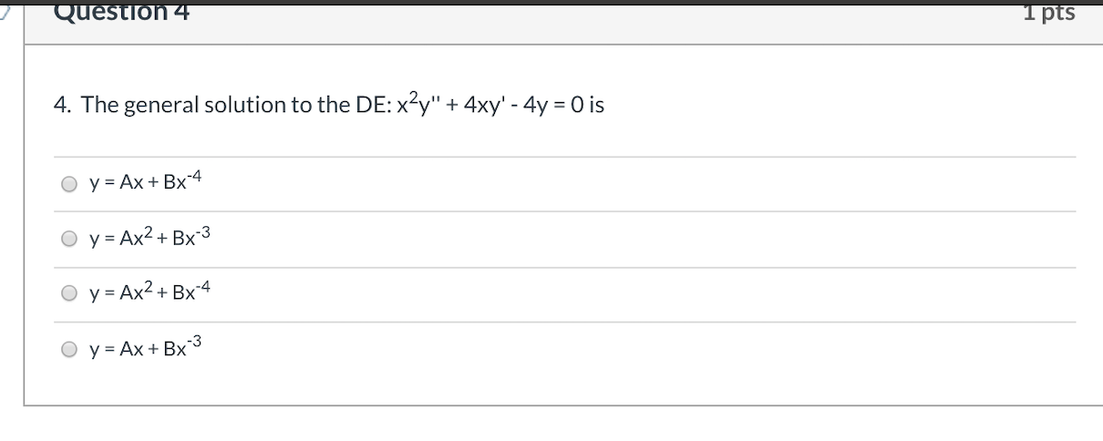 Solved Question 4 1 pts 4. The general solution to the DE: | Chegg.com