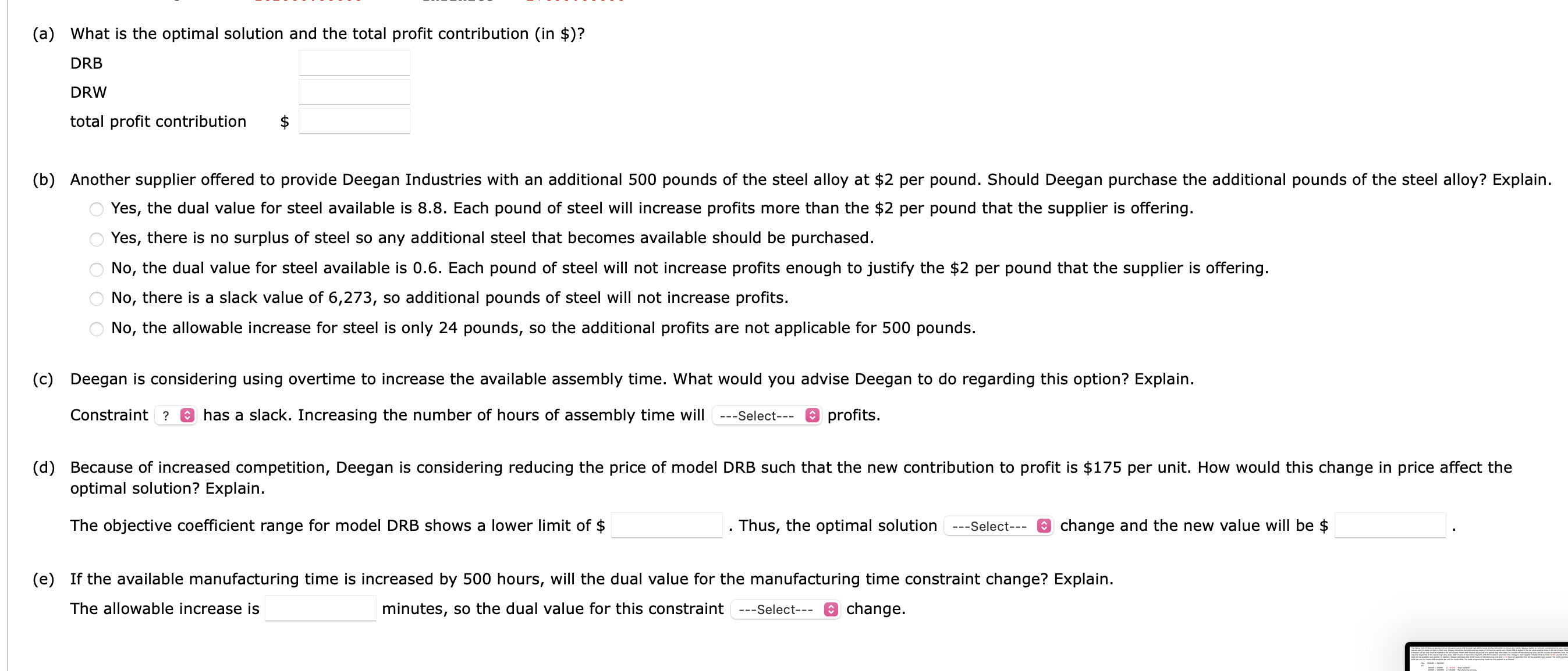 Solved $200 per unit for model DRB and $280 per unit for | Chegg.com