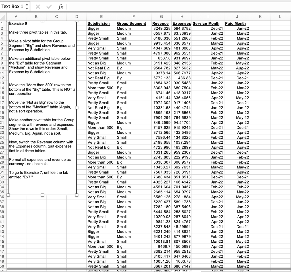 Make three pivot tables in this tab. Make a pivot | Chegg.com