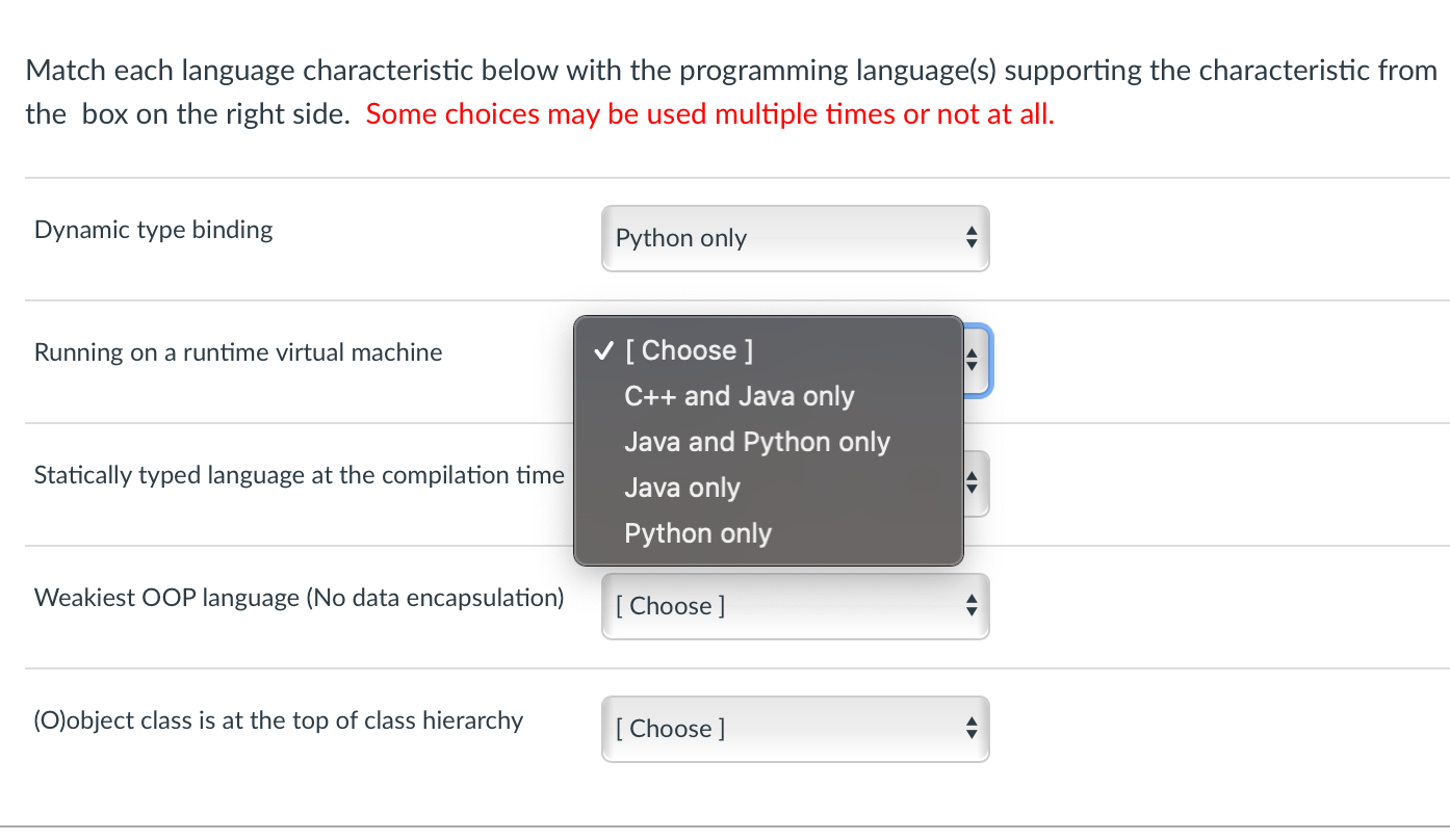 Solved Match each language characteristic below with the | Chegg.com