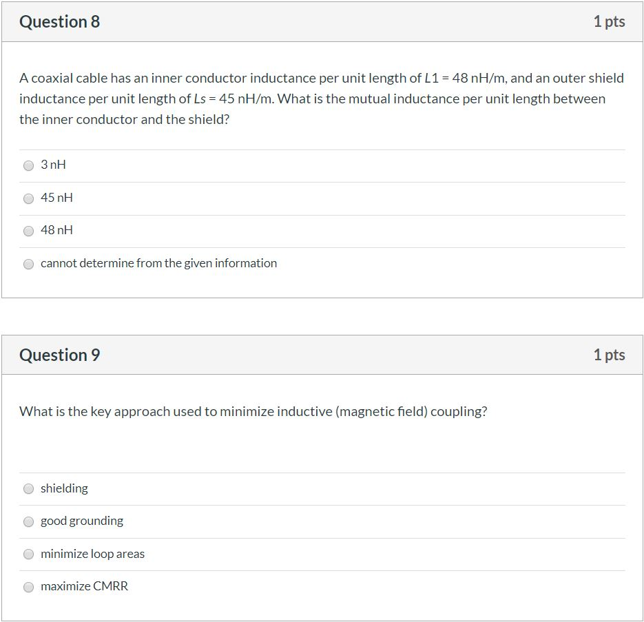 Solved Question 8 1 pts A coaxial cable has an inner | Chegg.com