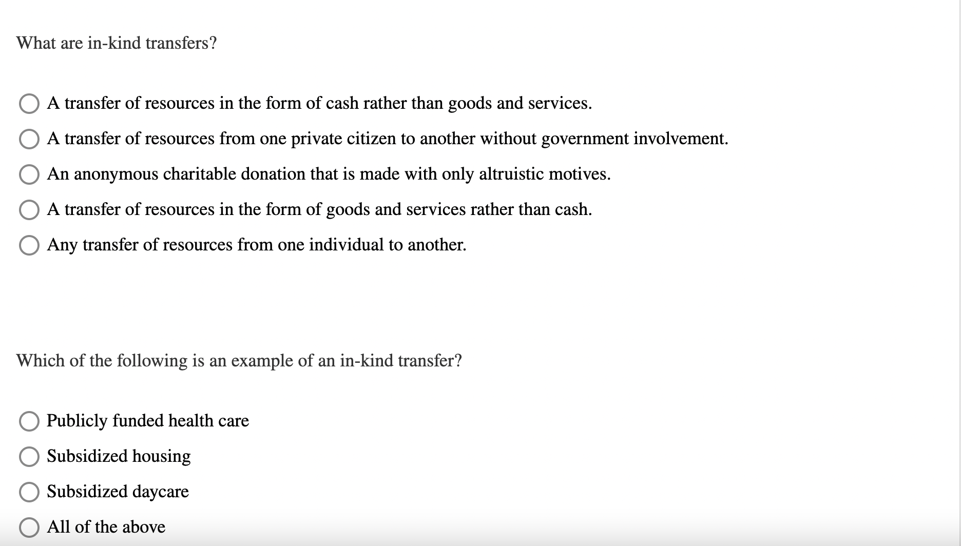 Solved What are inkind transfers?A transfer of resources in
