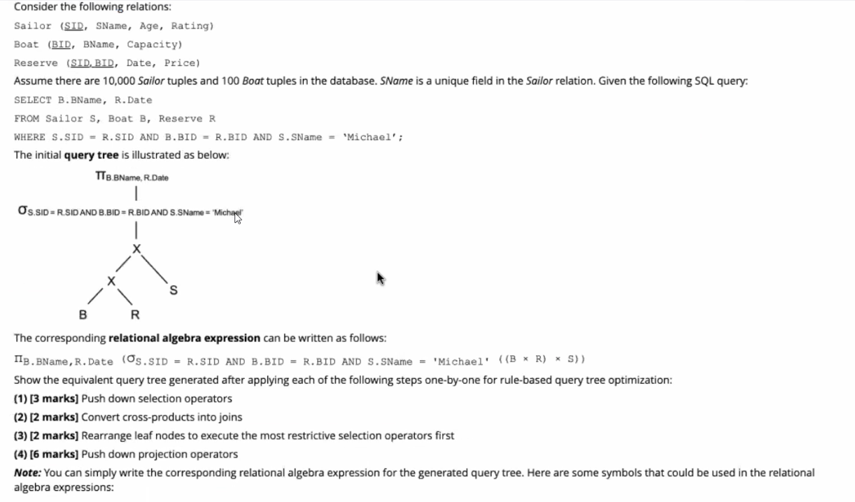 Consider the following relations Sailor (SID, SName,