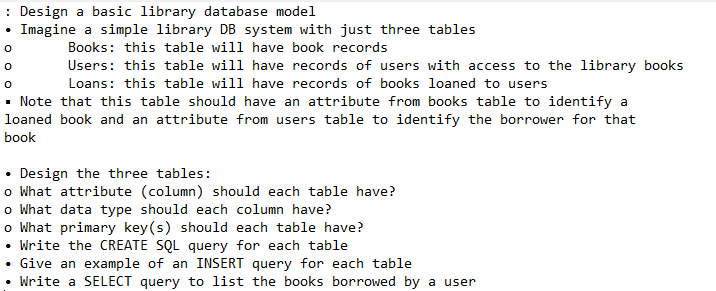Solved o o : Design a basic library database model Imagine a | Chegg.com
