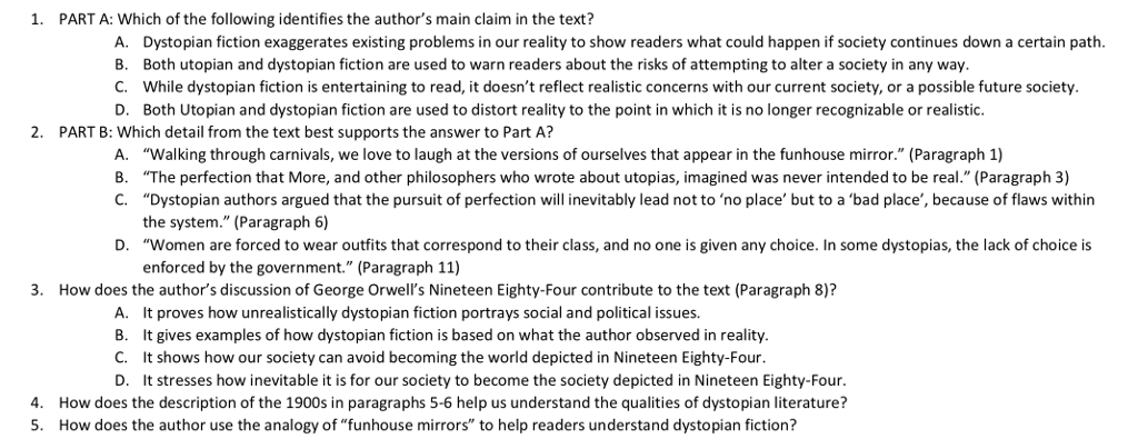 dystopian fiction essay questions