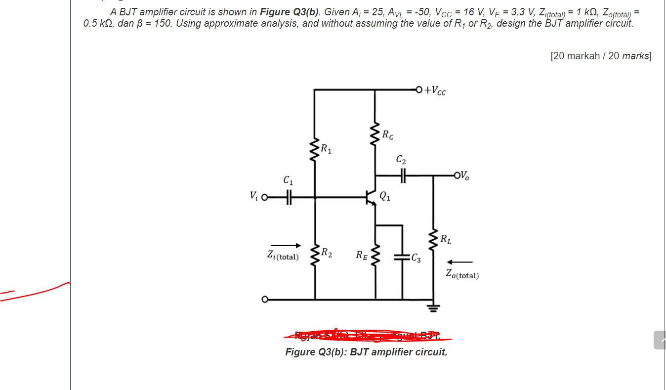 Solved A BJT Amplifier Circuit Is Shown In Figure Q3(b). | Chegg.com