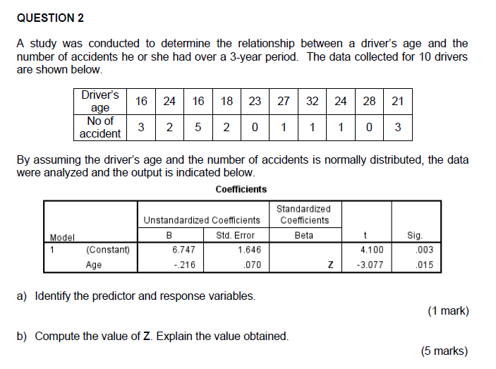Solved QUESTION 2 A study was conducted to determine the | Chegg.com
