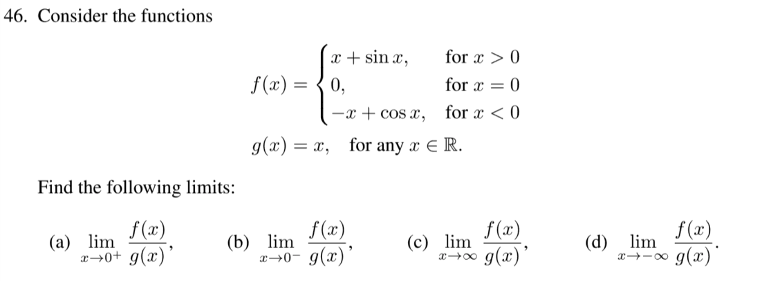 Solved 46. Consider the functions X + sin x, 0, f(x) = for x | Chegg.com