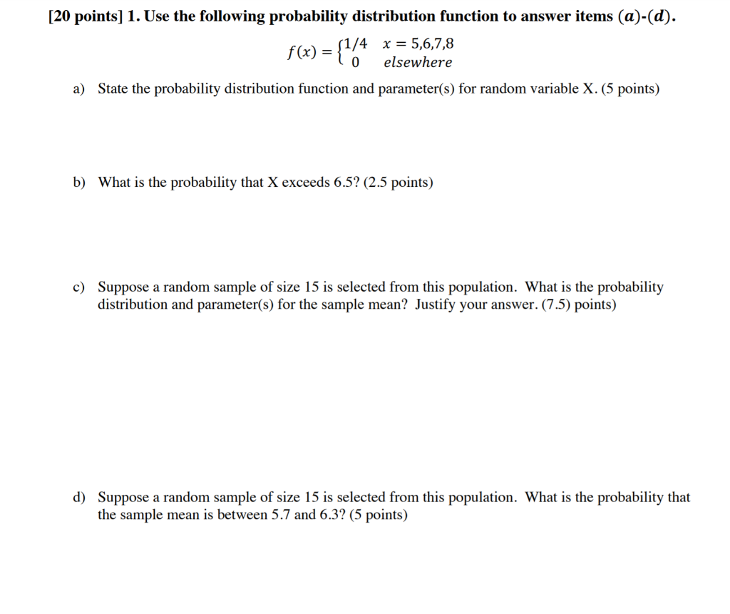 Solved [20 points] 1. Use the following probability | Chegg.com