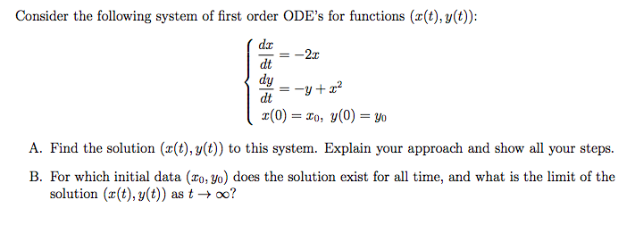 Solved Consider The Following System Of First Order ODE's | Chegg.com