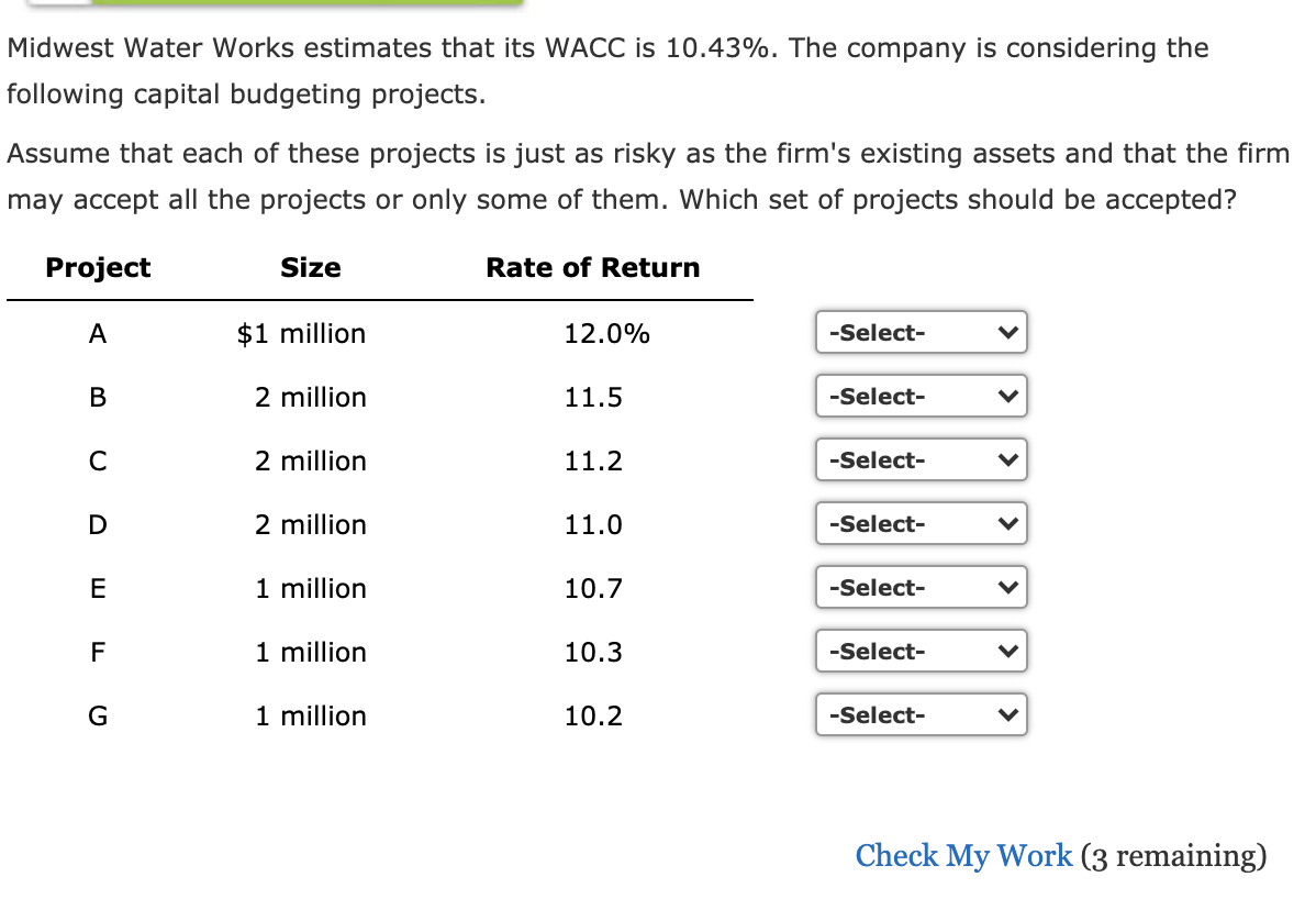 Solved Midwest Water Works estimates that its WACC is
