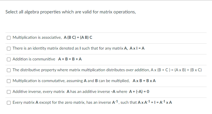 Solved Select all defined matrix operations. Multiplication | Chegg.com