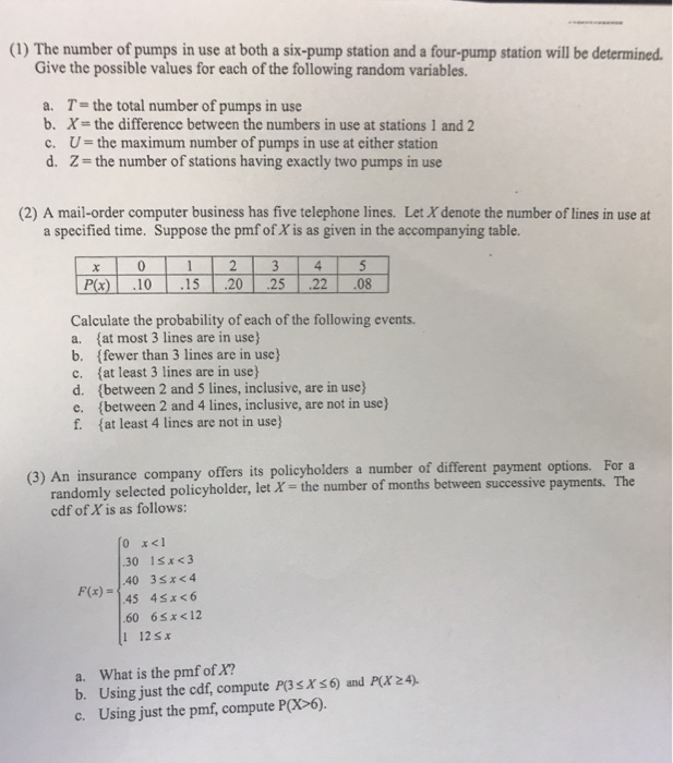 Solved (1) The number of pumps in use at both a sixpump