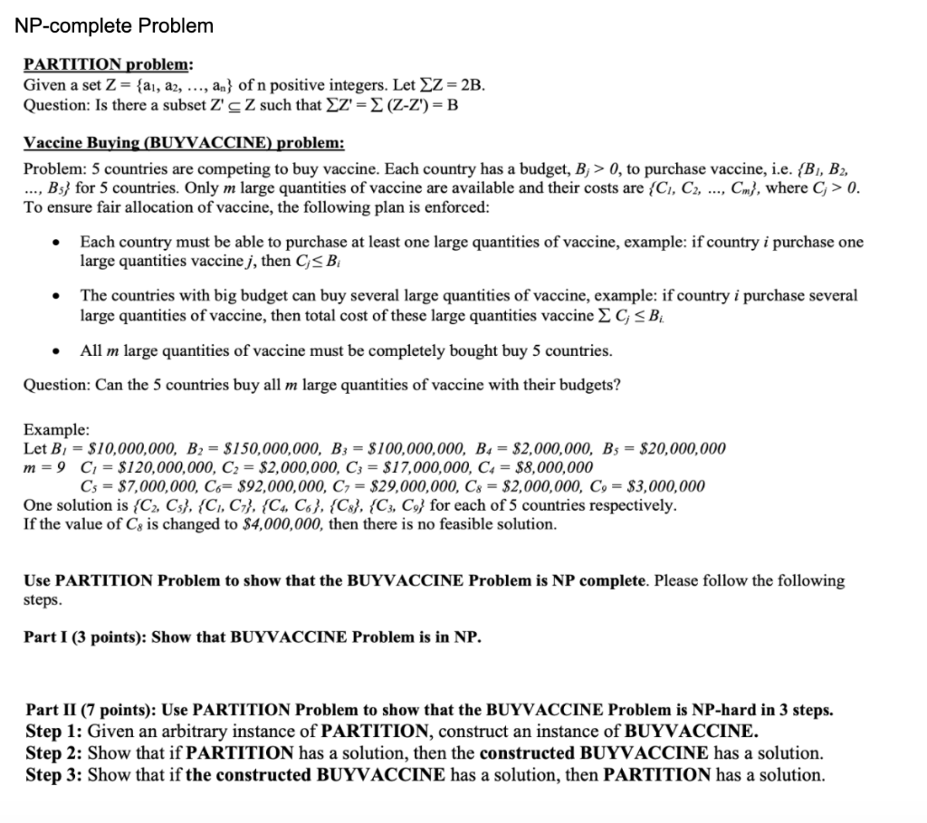 NP-complete Problem PARTITION problem: Given a set Z= | Chegg.com