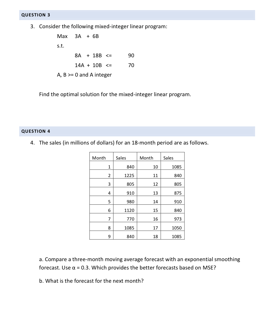 Solved QUESTION 3 3. Consider the following mixed-integer | Chegg.com