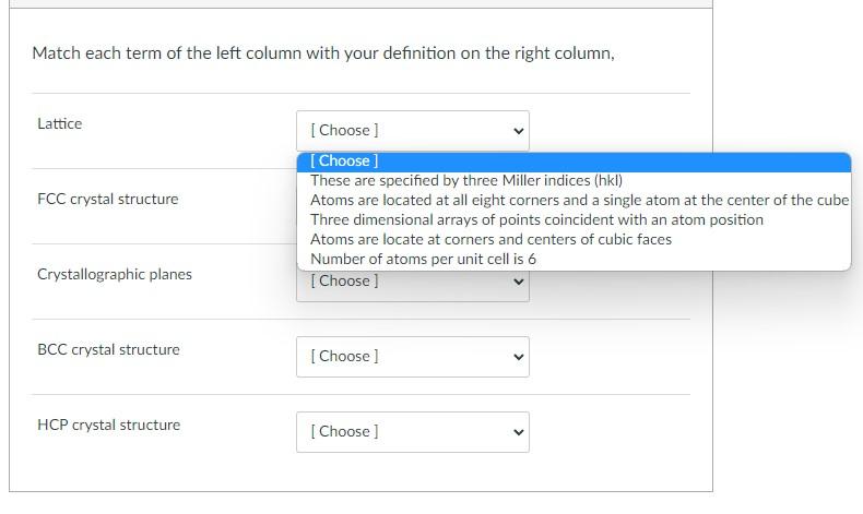 Solved Match each term of the left column with your | Chegg.com