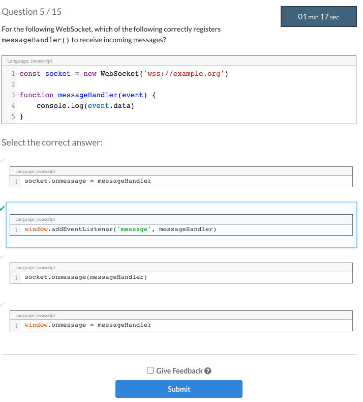 Solved 01 min 17 sec Question 5/15 For the following | Chegg.com