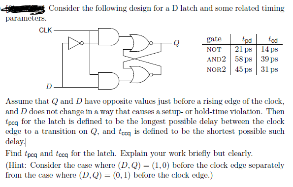 Solved Consider the following design for a D latch and some | Chegg.com