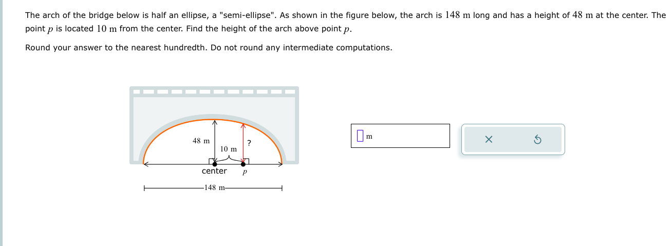 Solved The arch of the bridge below is half an ellipse, a | Chegg.com