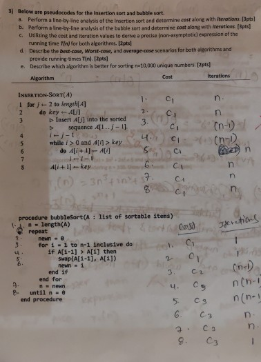 Solved 3) Below are pseudocodes for the Insertion sort and | Chegg.com
