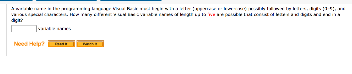 Solved A variable name in the programming language Visual | Chegg.com