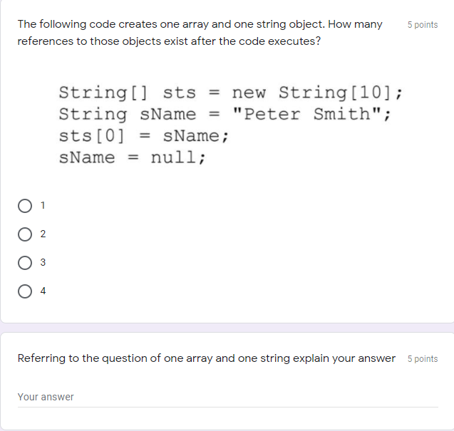 Solved 5 points The following code creates one array and one | Chegg.com