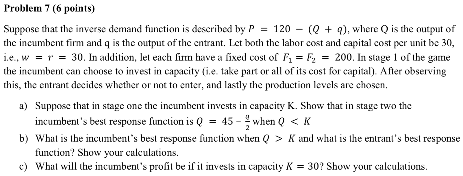 Suppose that the inverse demand function is described